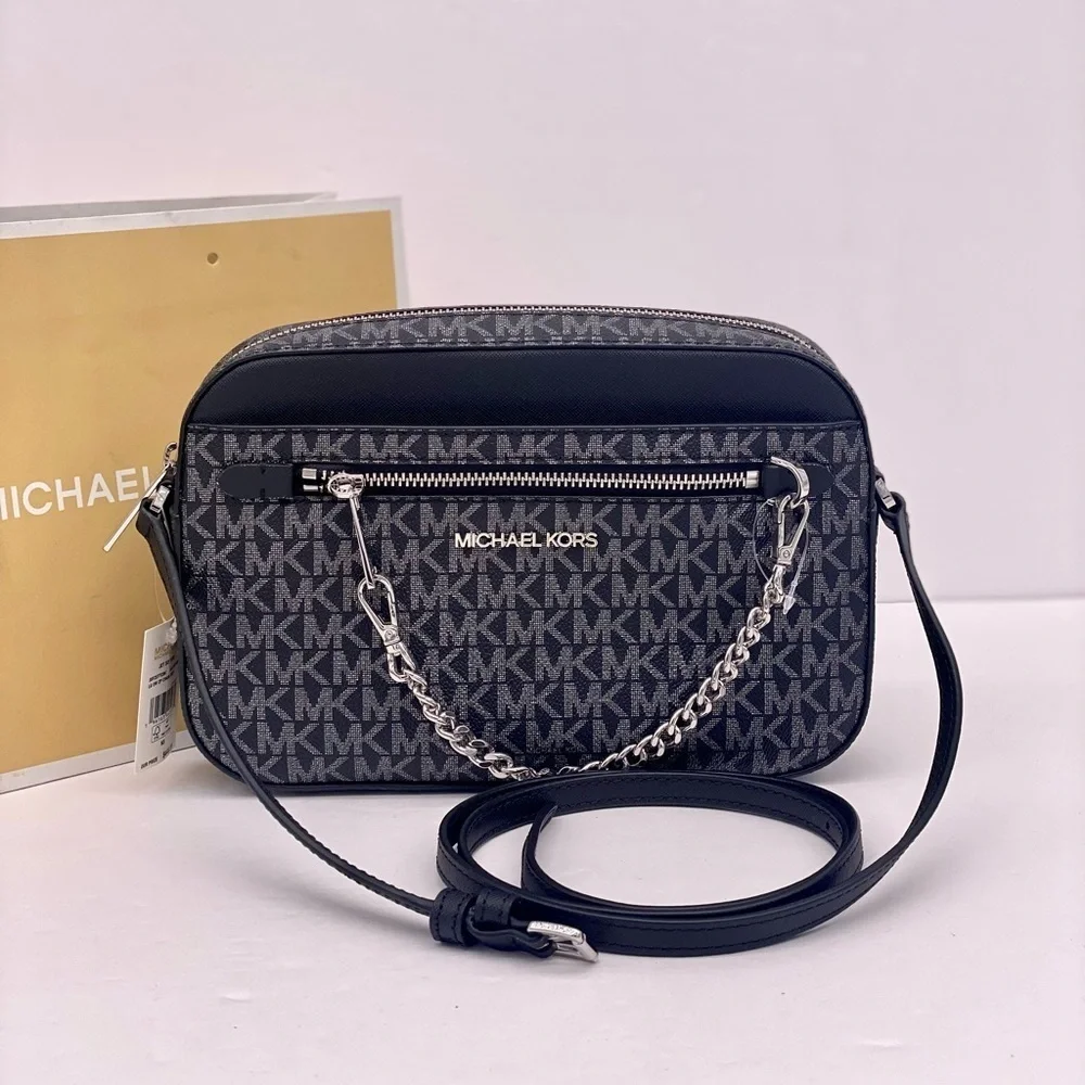 Michael Kors Metallic Zip Chain Crossbody Black Multi